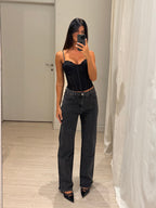 Jeans a palazzo total strass