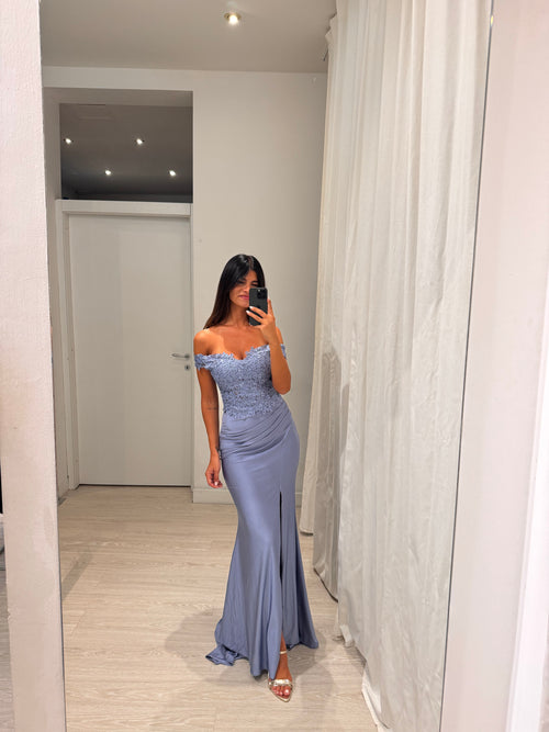 Abito laura sirena corpetto pizzo e strass