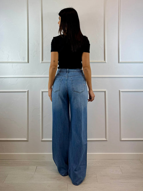 Jeans sophiawide leg vita arricciata e coulisse