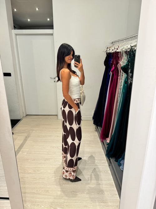 Pantalone palazzo pois vita arricciata