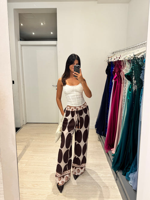 Pantalone palazzo pois vita arricciata