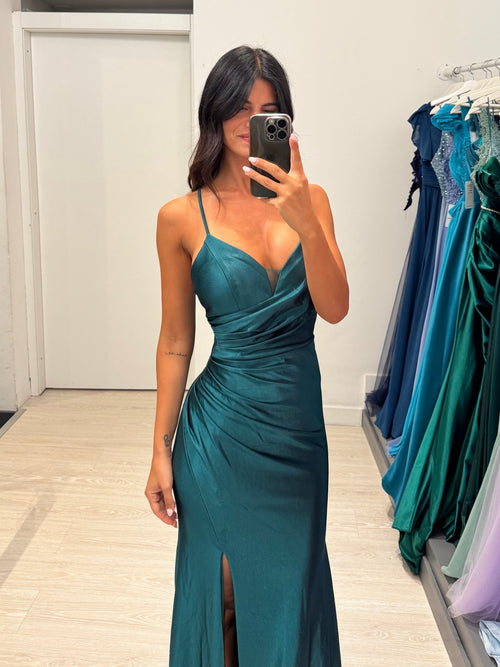 Abito cerimonia sirena raso con pieghe