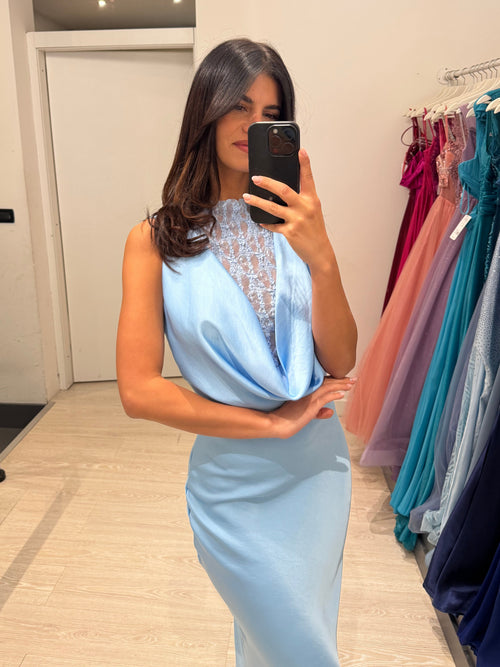 Abito cerimonia satin con pizzo