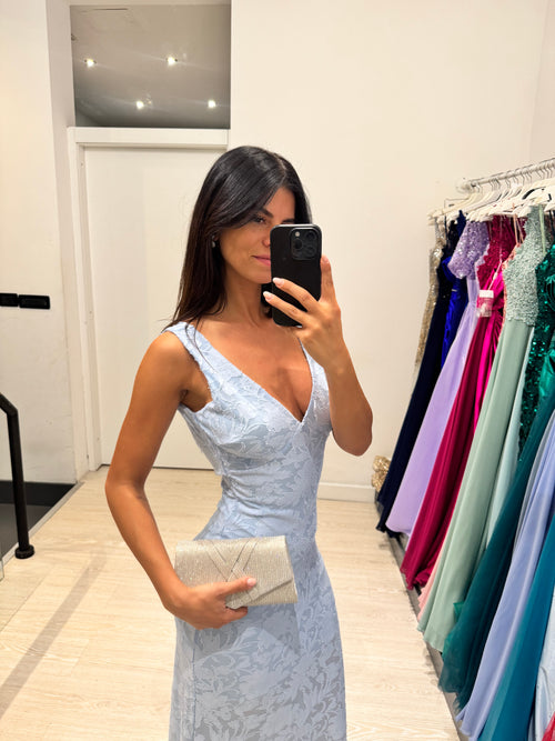 Vestito lungo fiori rilievo scollo V