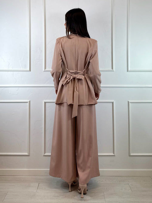 Giacca con cintura collo rever tondo