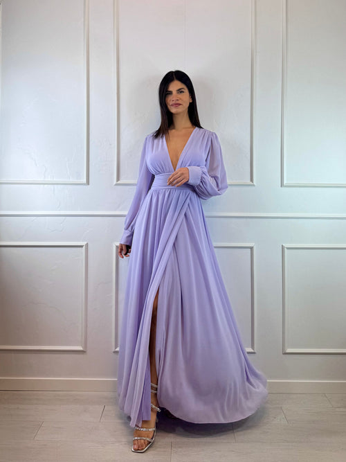Vestito lungo scollo incrociato arricciato schiena