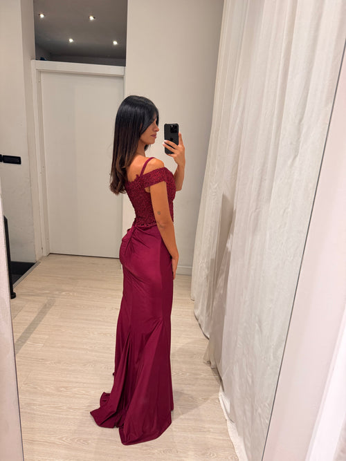 Abito laura sirena corpetto pizzo e strass
