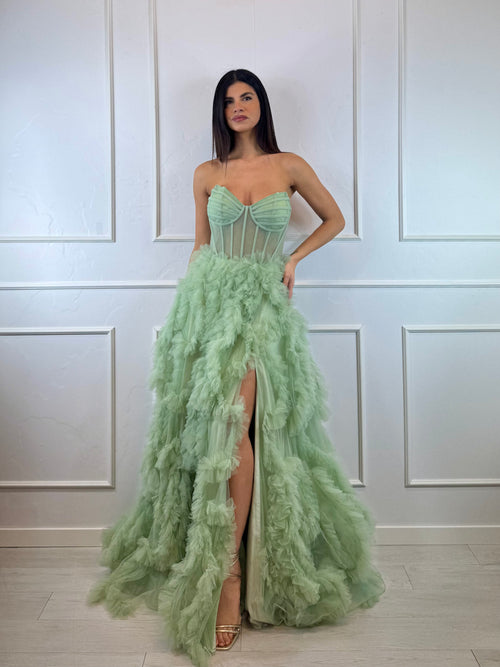 Abito cerimonia corsetto e gonna ampia tulle