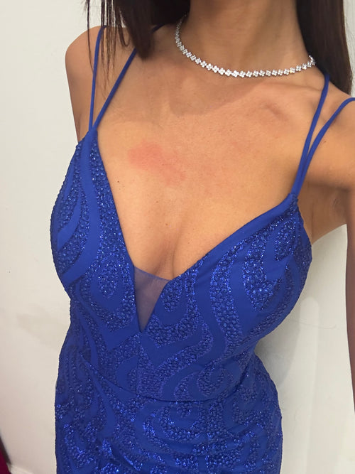 Abito sirena lurex pois incrocio dietro
