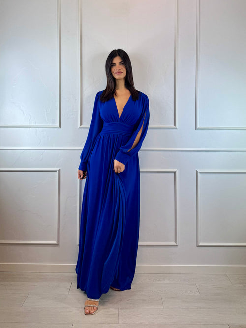 Vestito lungo scollo incrociato arricciato schiena