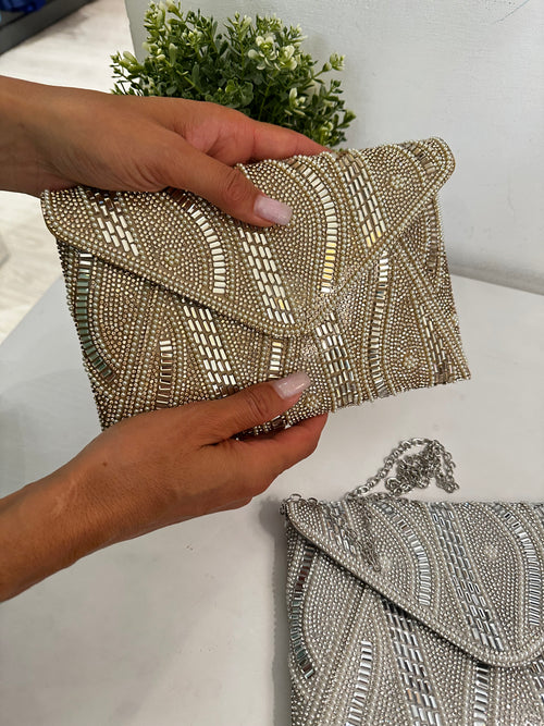 Pochette busta strass e perle