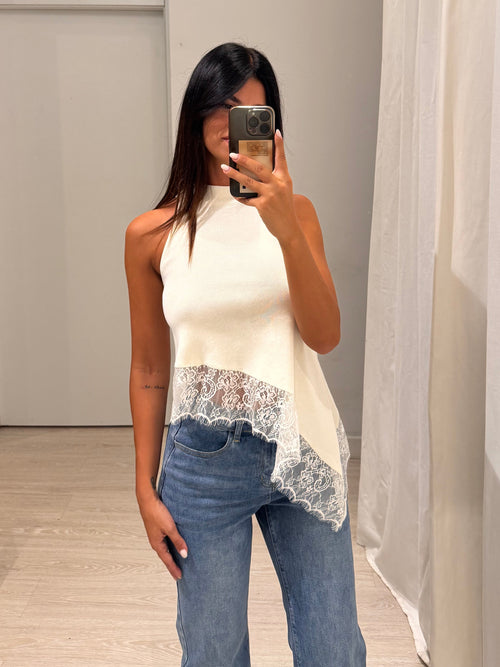 Canotta in maglia inserti pizzo