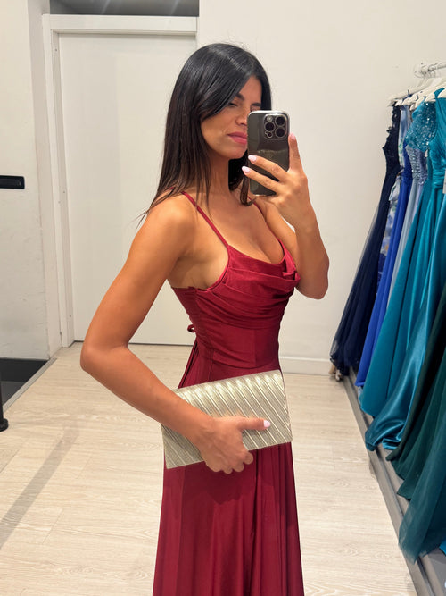 Abito cerimonia incrocio dietro scollo drappeggio