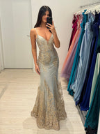 Abito cerimonia sirena paillettes e tulle