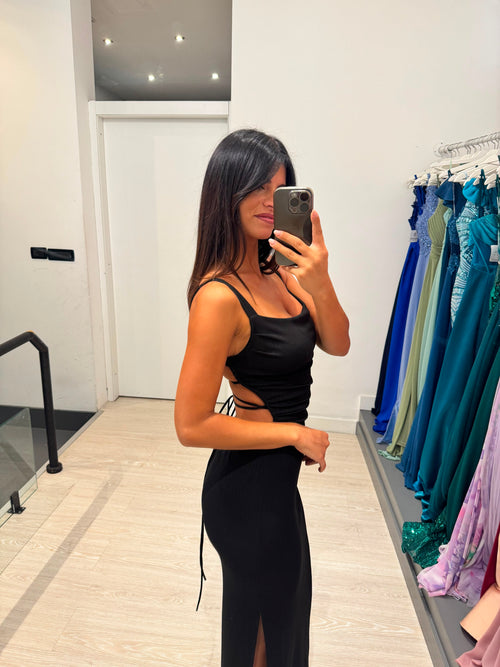 Vestito midi costine schiena incrociata