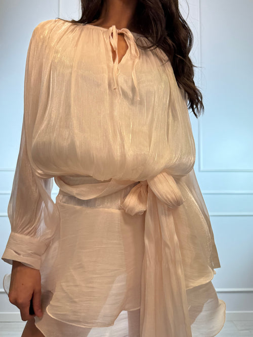 Vestito corto lame fiocco vita
