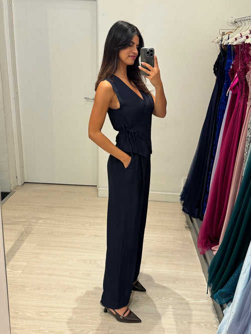 Completo effetto lino top e pantalone
