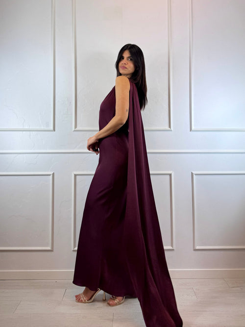 Abito cerimonia sirena in raso monospalla con fascia