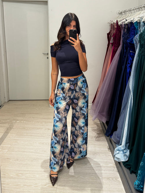 Pantalone palazzo viscosa foglie
