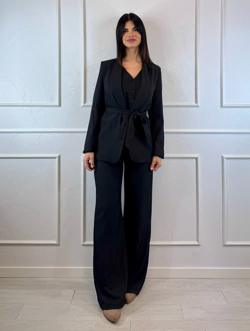 Giacca con cintura collo rever tondo