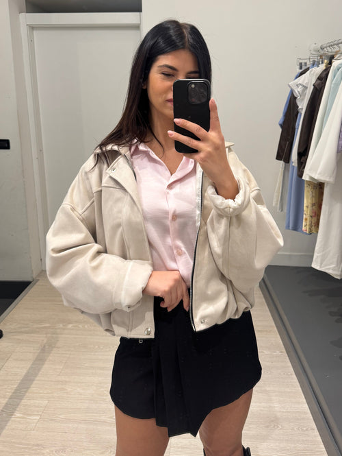 Giacca palloncino scamosciata con colletto