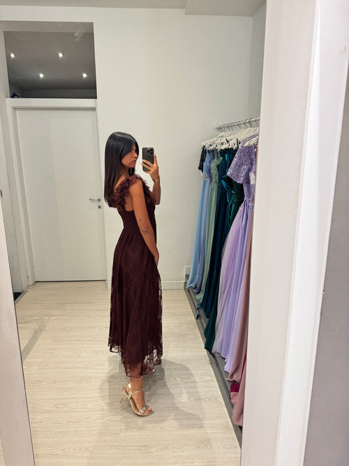 Vestito lungo scollo V pizzo