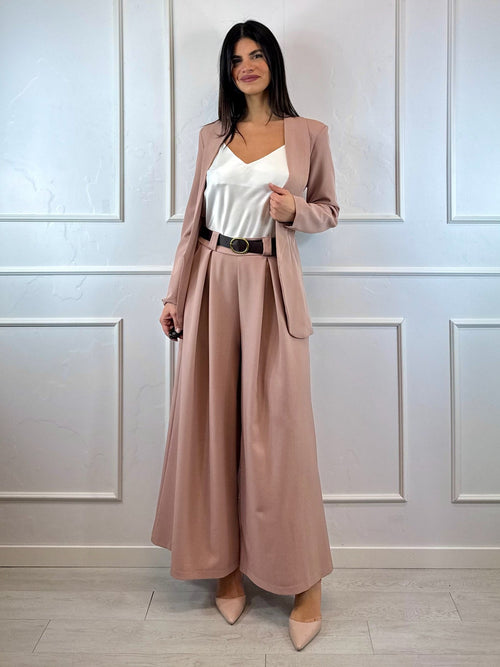 Pantalone palazzo con pence vita arricciata