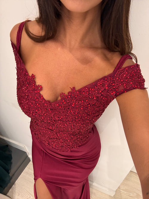 Abito laura sirena corpetto pizzo e strass