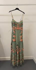 Vestito Lungo fiori spalline perle