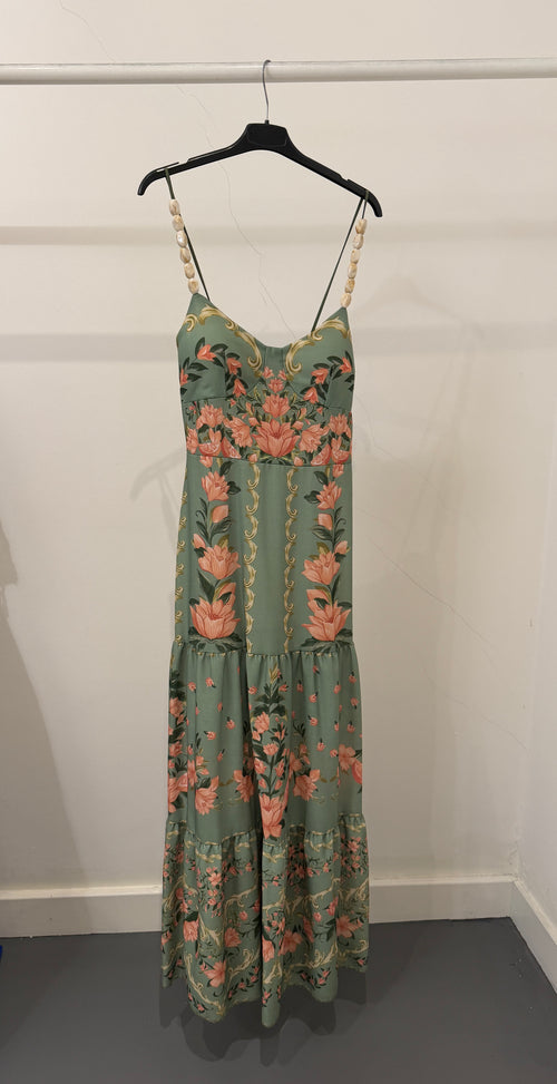 Vestito Lungo fiori spalline perle