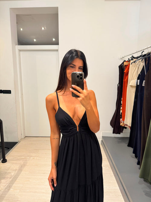 Vestito lungo effetto lino schiena arricciata