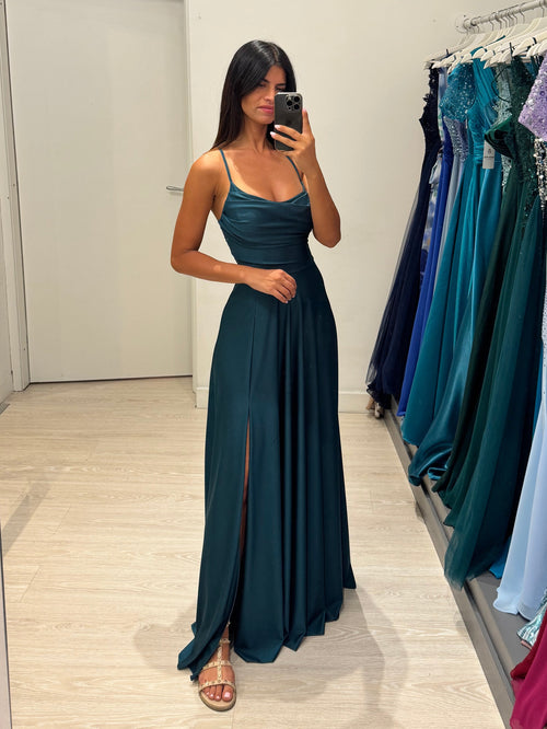 Abito cerimonia incrocio dietro scollo drappeggio