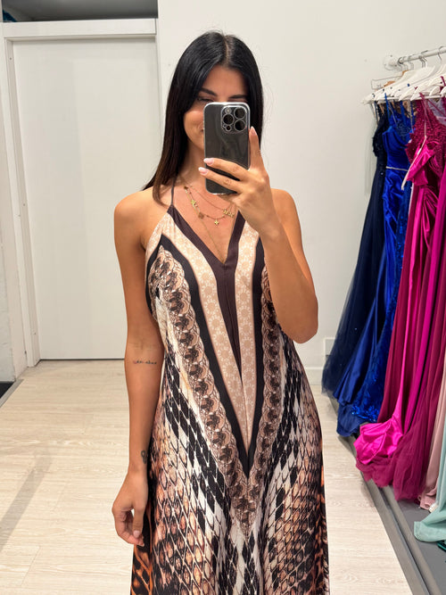 Vestito lungo animalier scollo V schiena