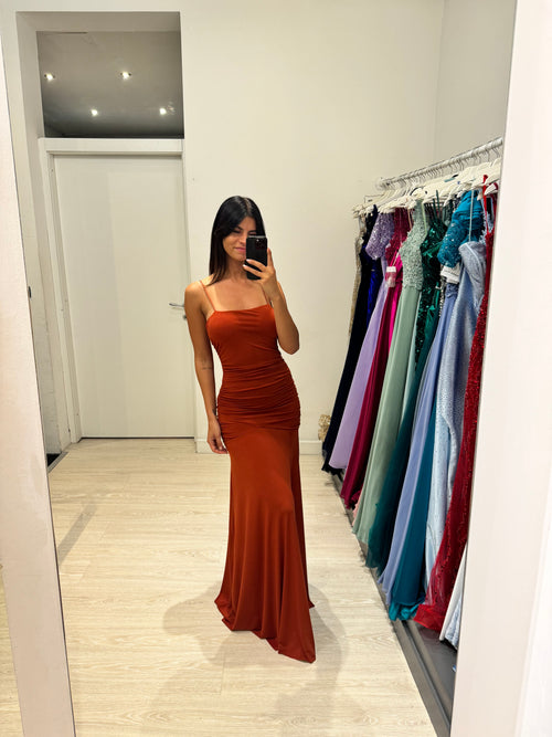 Vestito lungo arricciato con incrocio schiena