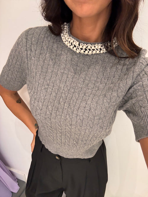T shirt maglia trecce e perle