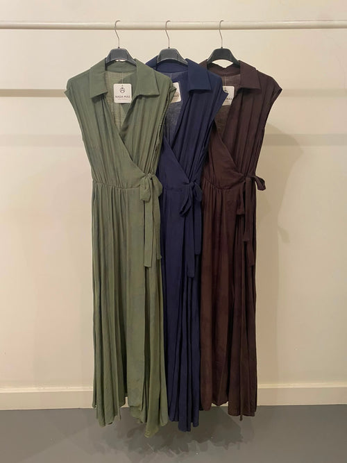 Vestito lungo kimono con colletto fiori rilievo