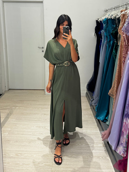 Vestito lungo con manica e spacco centrale
