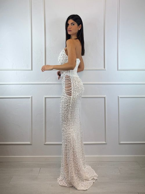 Abito cerimonia sirena perle sposa