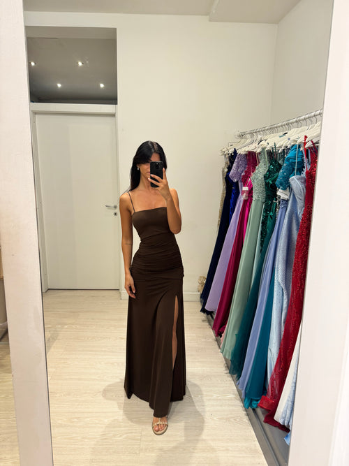 Vestito lungo arricciato con incrocio schiena