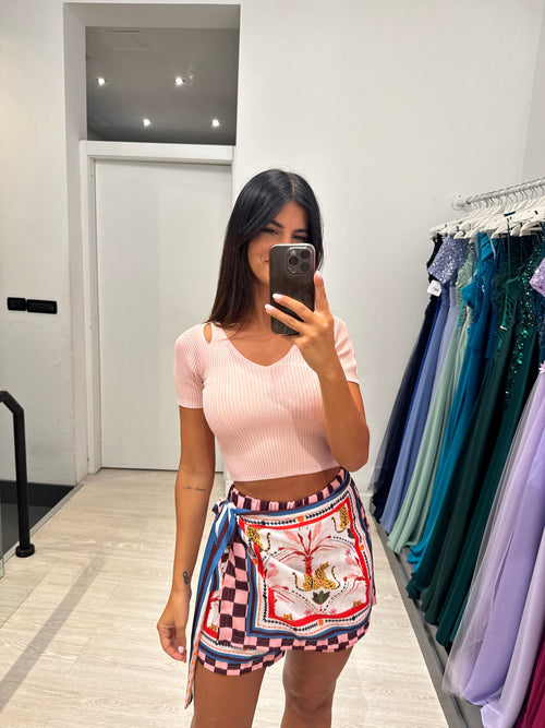 T-shirt in maglia scollo spalle