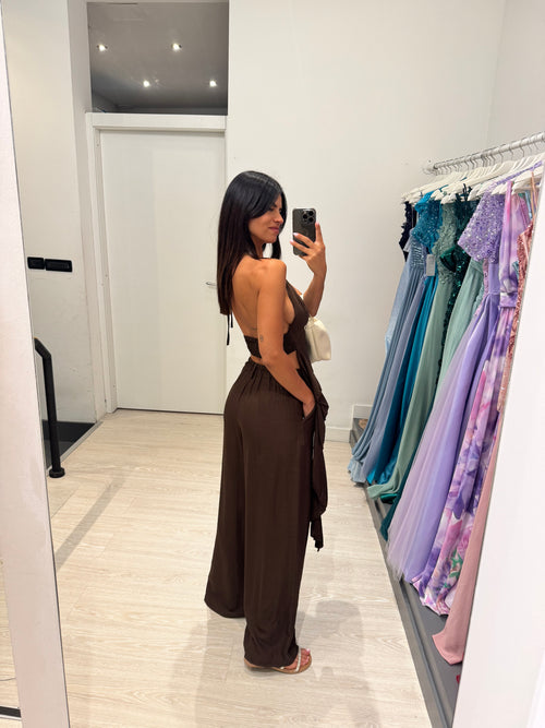 Completo lino top fasce e pantalone