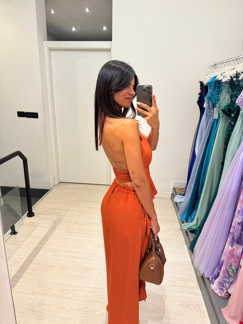 Completo lino top fasce e pantalone