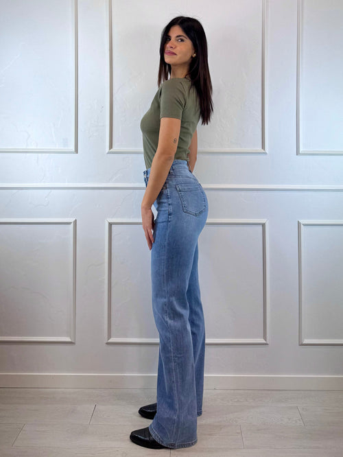 Jeans bianca confort wide vita alta