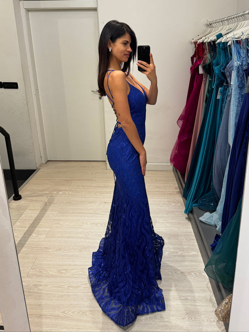 Abito sirena lurex pois incrocio dietro