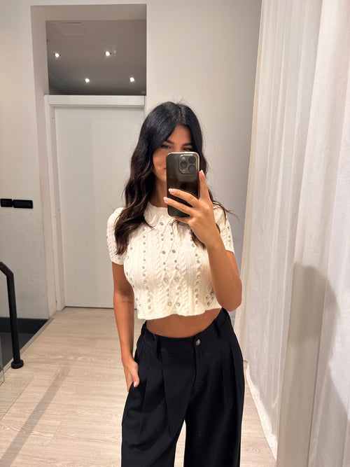 T-shirt in maglia con brillantini