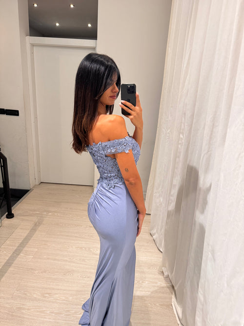 Abito laura sirena corpetto pizzo e strass