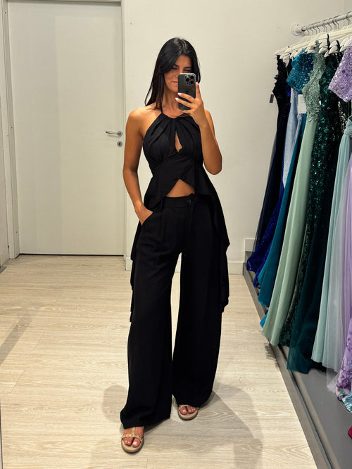 Completo lino top fasce e pantalone