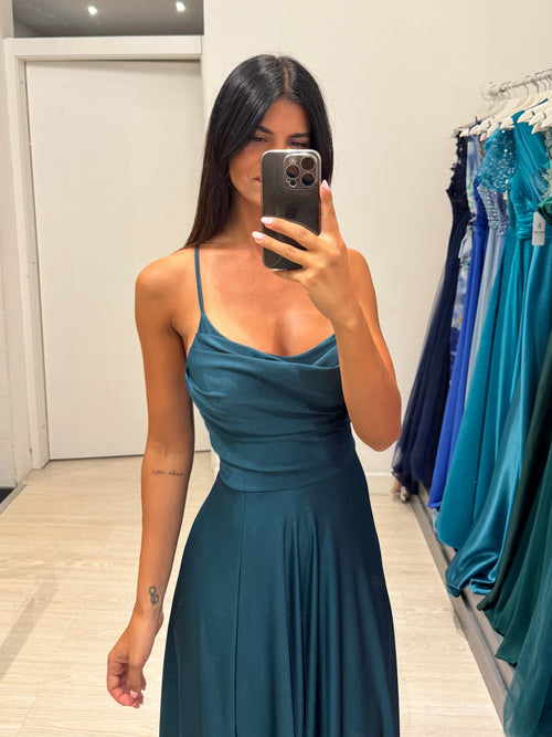 Abito cerimonia incrocio dietro scollo drappeggio