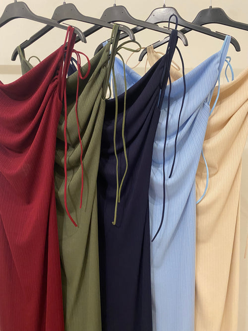 Vestito midi costine lacci e schiena nuda