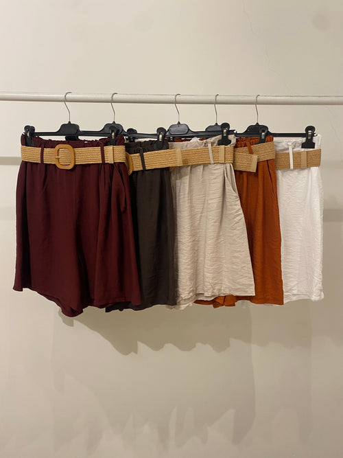 Shorts lungo effetto lino con cintura
